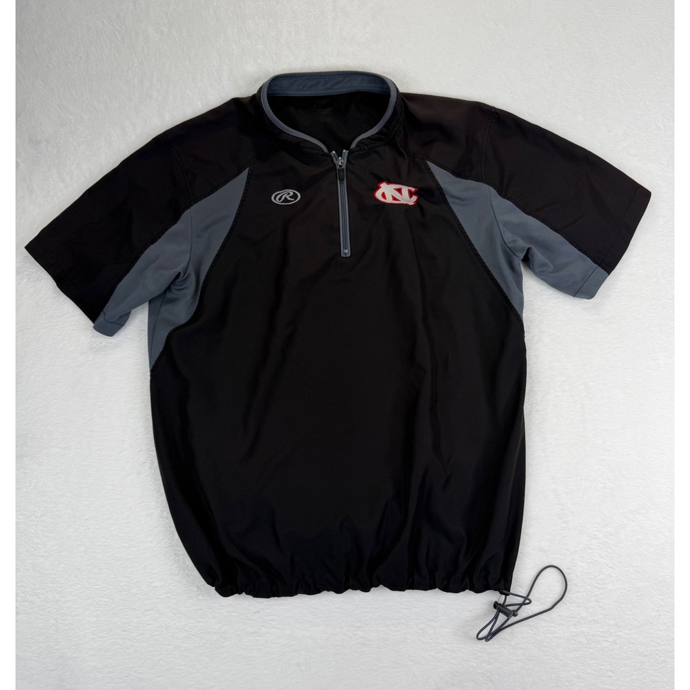 Rawlings Mens L Black Grey NC Quarter Zip Short Sleeve Baseball Windshirt Jacket